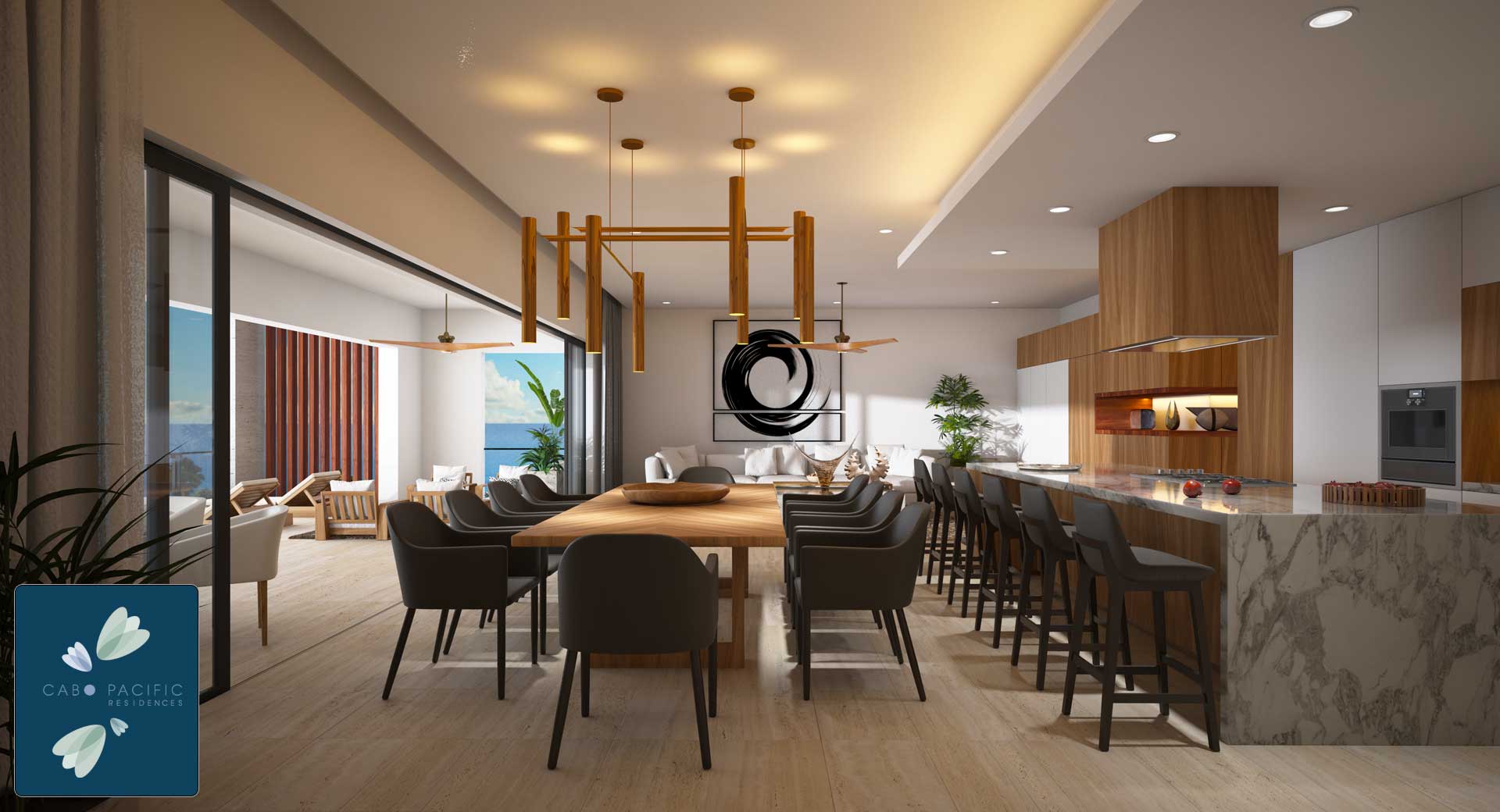 Kitchen and dining areas at Cabo Pacific Residences