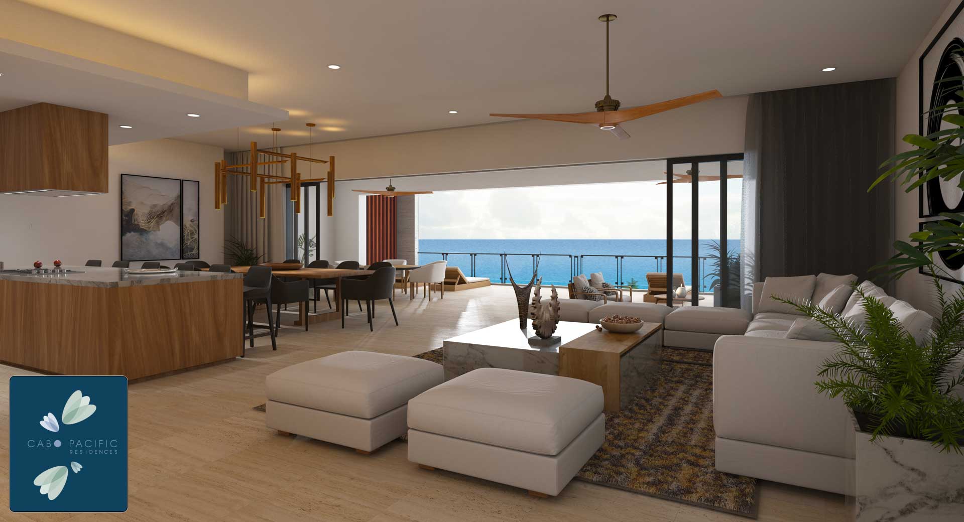 Living room rendering of Cabo Pacific Residences